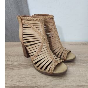 Madden Girl Size 6.5 Tan Light Brown Open toe 3.5" Heels Booties Sandals Ankle